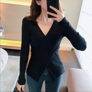 Black Cross Wrap Front Sweater